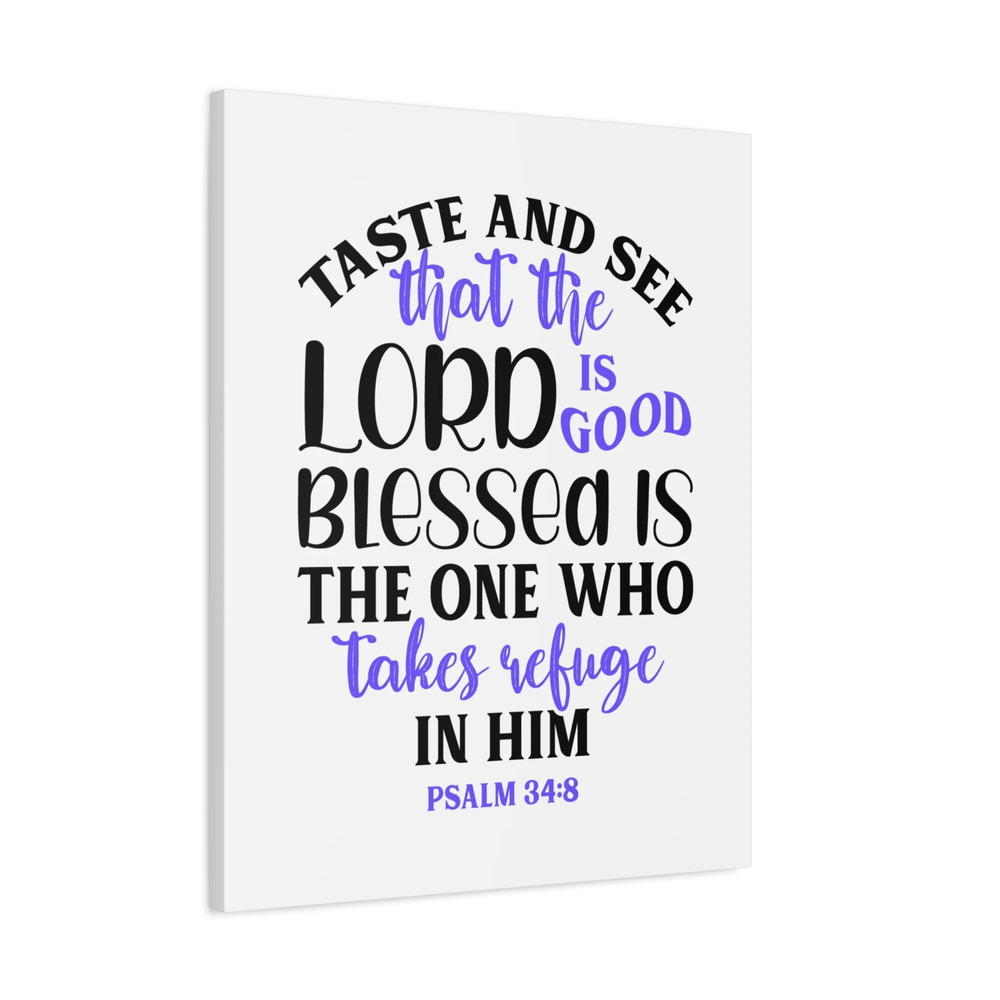 Scripture Canvas Blessed Is The One Psalm 34:8 Christian Wall Art Ready to Hang